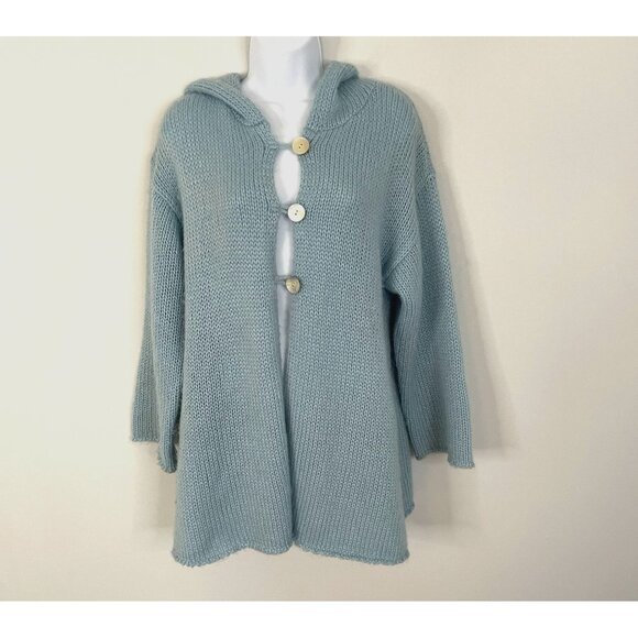 Womens MOHAIR Cardigan Sweater Size XS Pastel Blue Wool Hooded Buttery Soft Cozy - Picture 1 of 11
